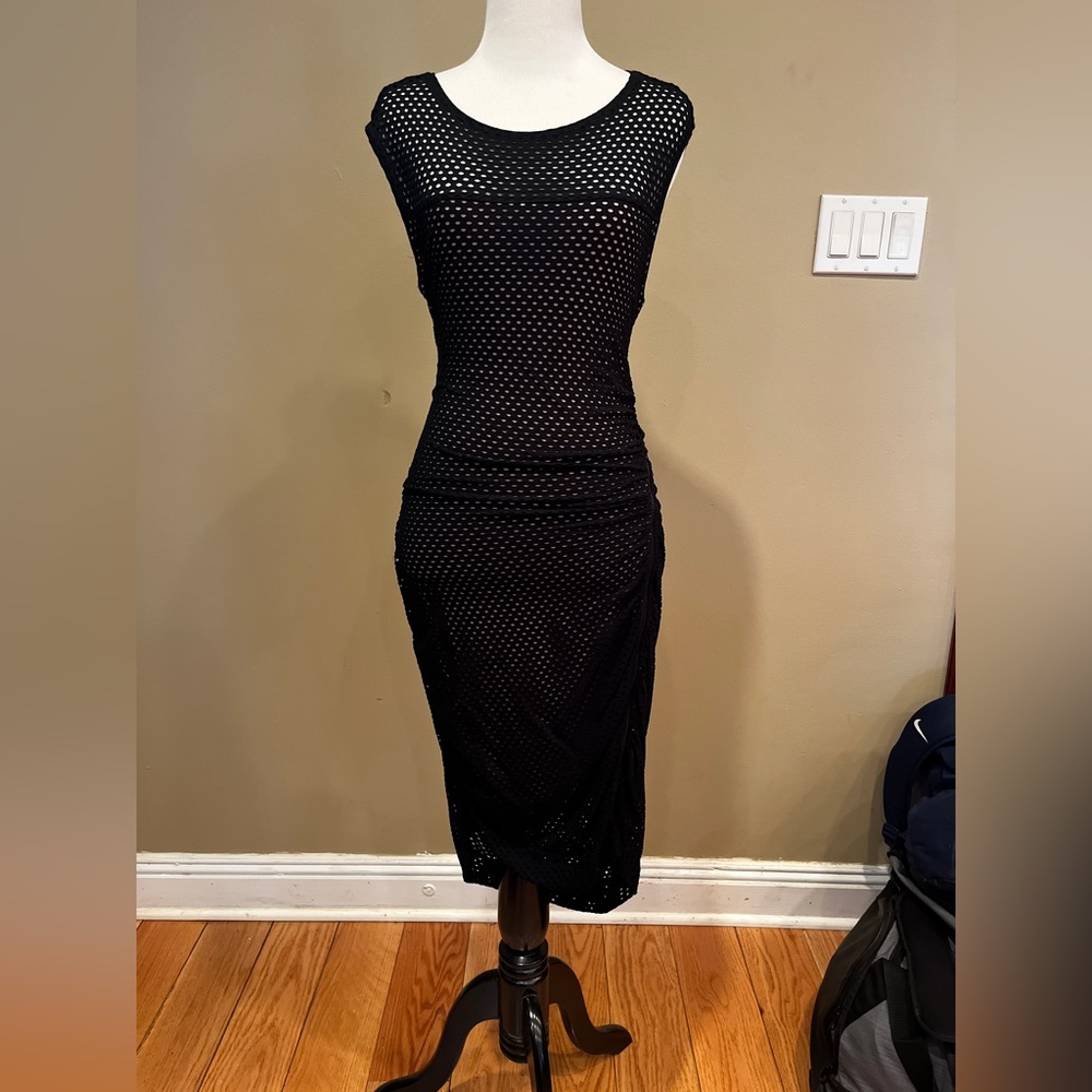 BCBG Maxaria Sexy Women's Black Mesh Midi Dress With Nude Lining - Size Medium - Picture 4 of 12